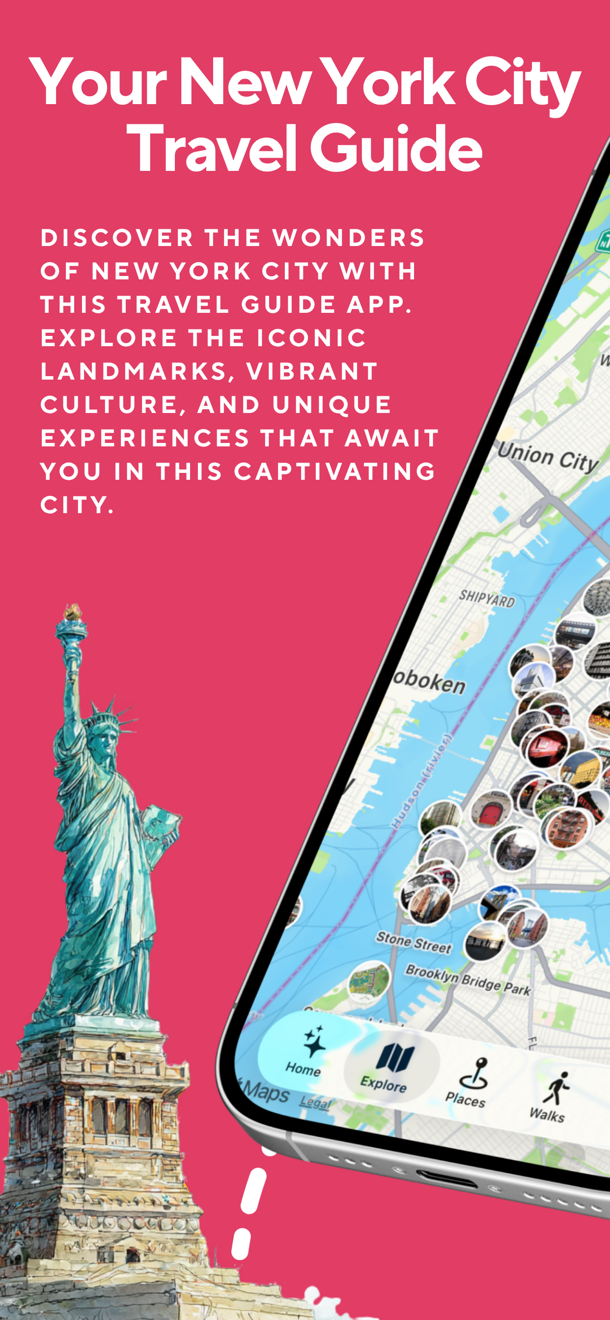 Travel Guide NYC overview screen with curated New York attractions
