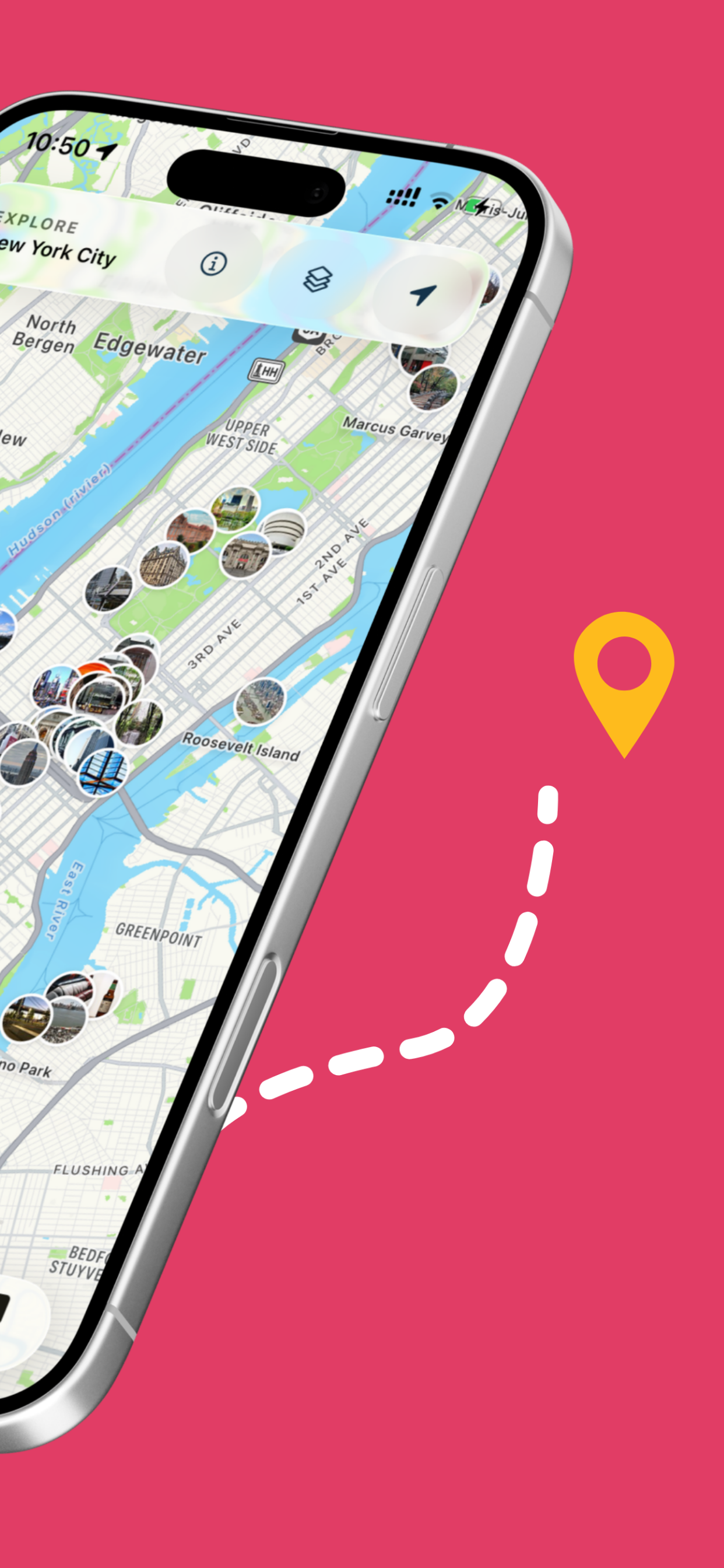Travel Guide NYC interactive map showing places across New York City