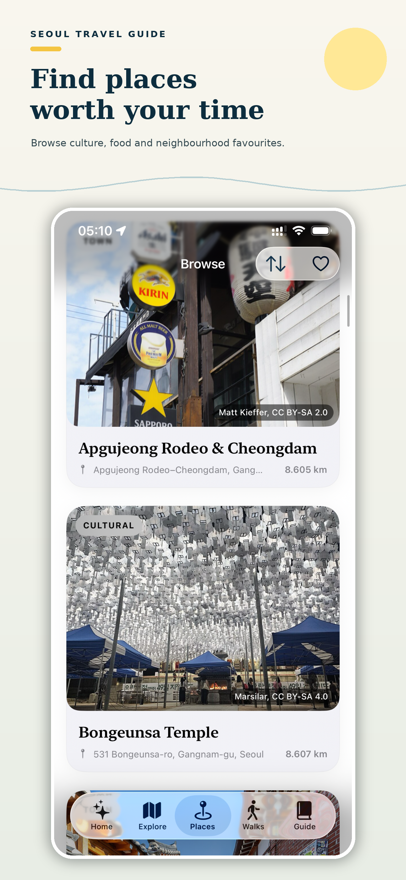 Travel Guide Seoul curated places screen